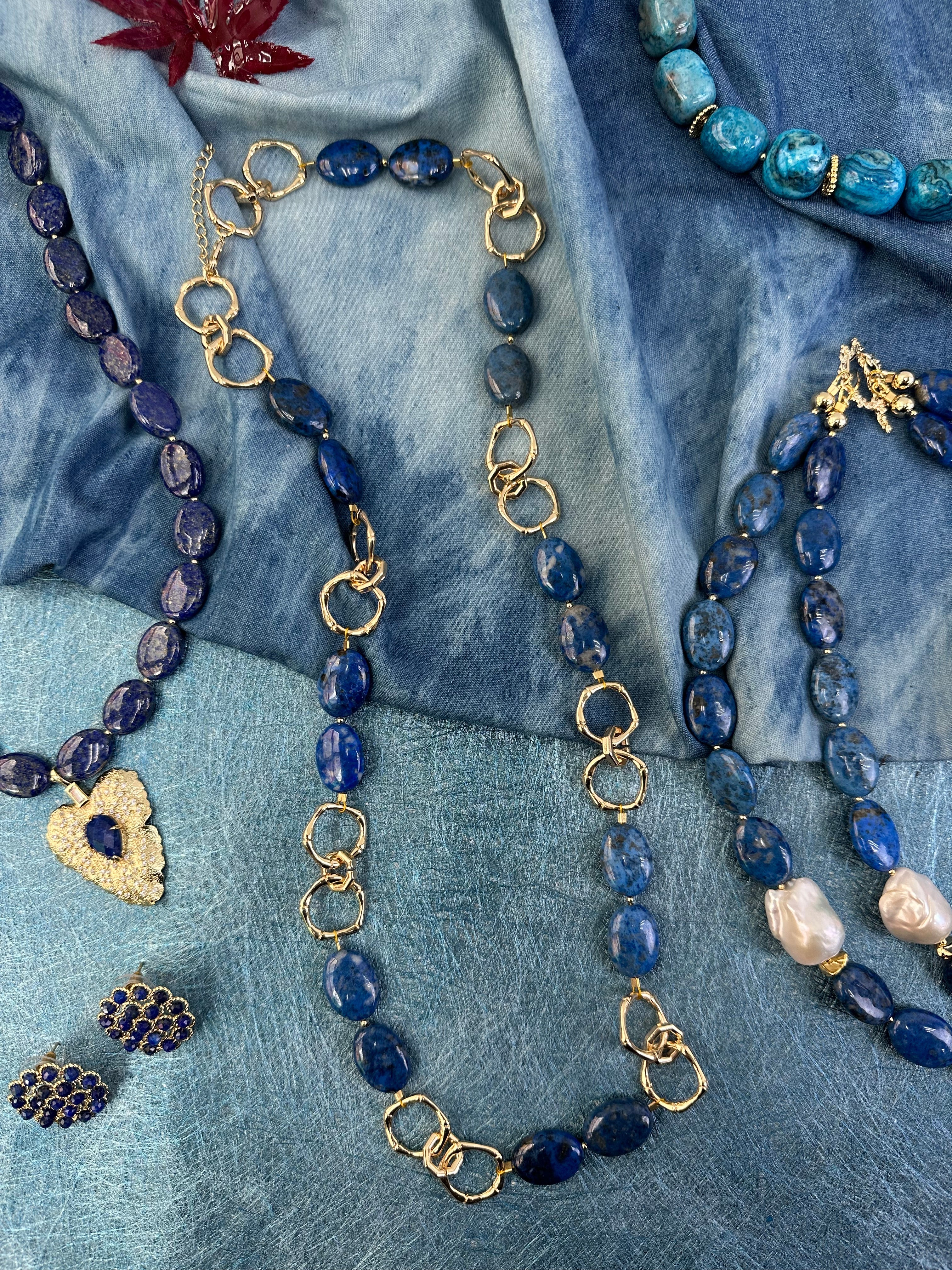 Blue Lapis Chain Trendy Necklace KN017