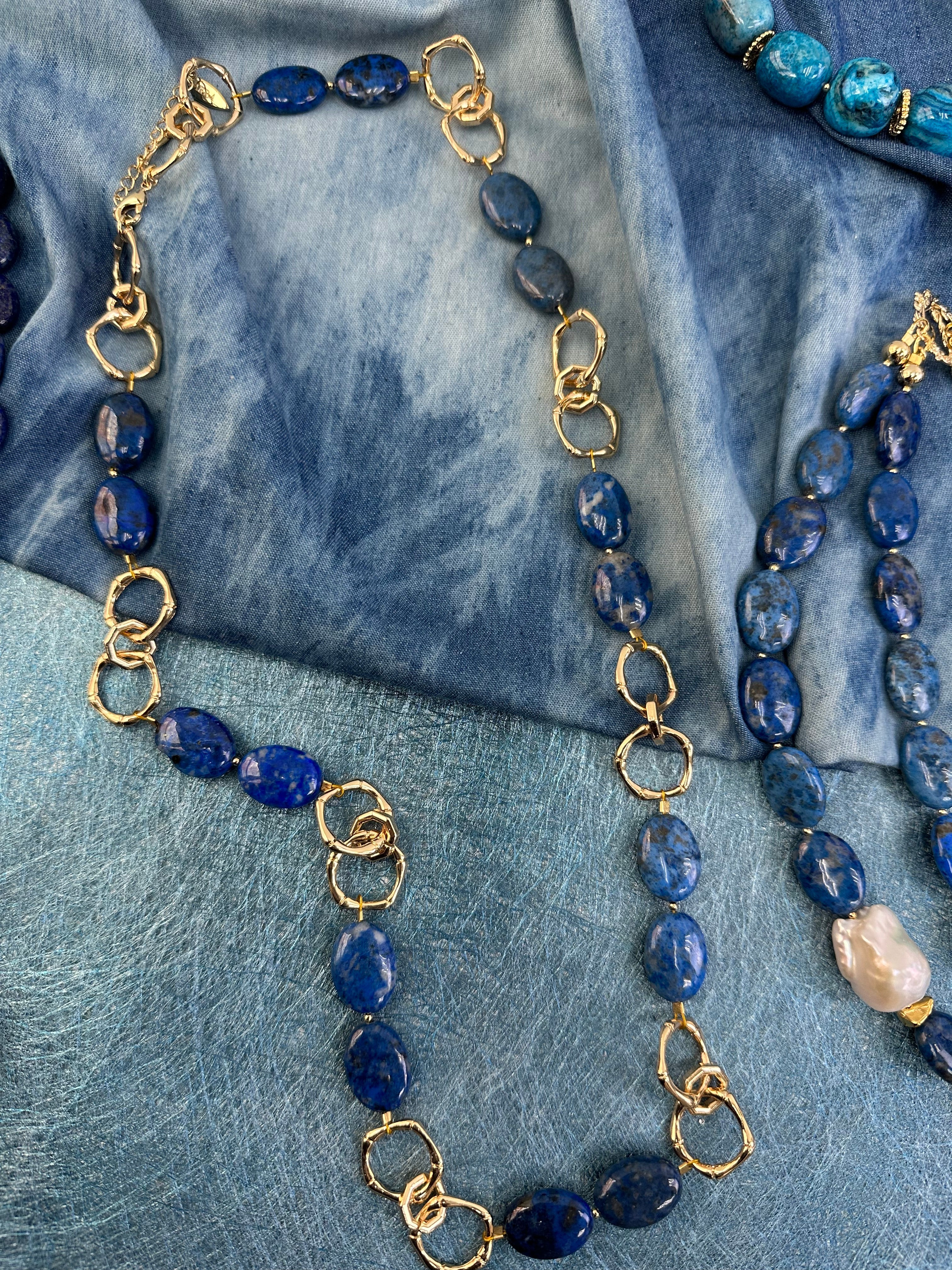 Blue Lapis Chain Trendy Necklace KN017