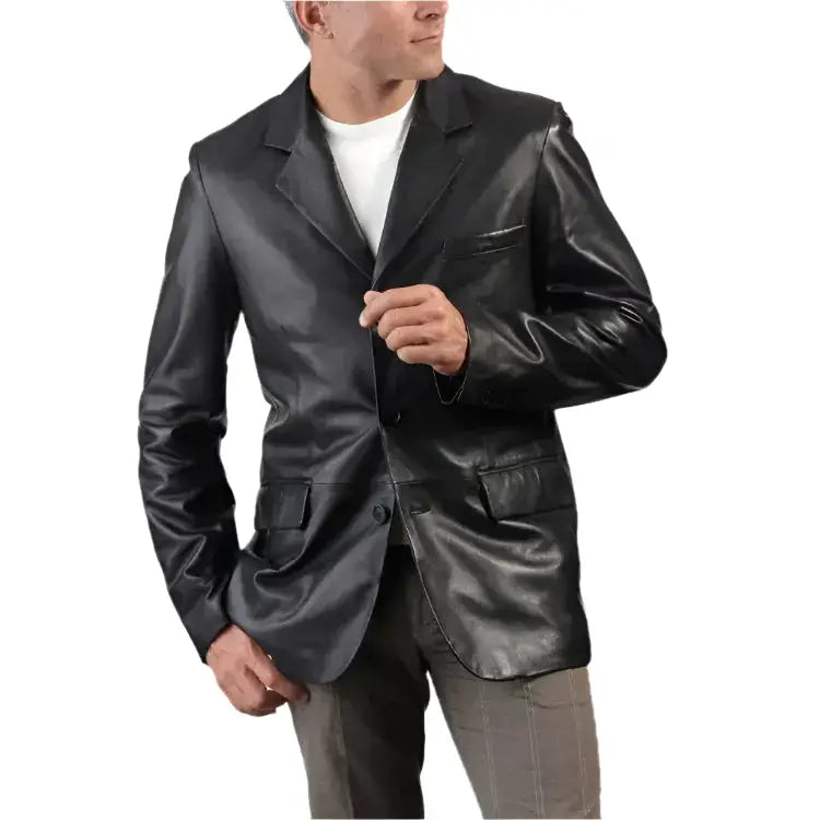 Mens Trendy Black Leather Blazer