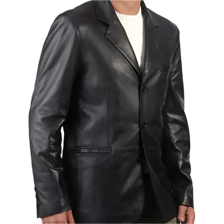 Mens Trendy Black Leather Blazer